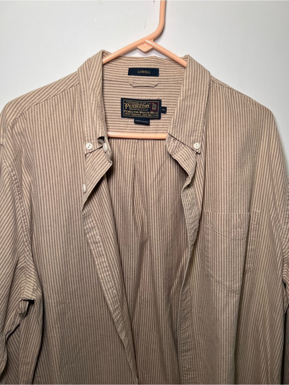 Pendleton Lowell Striped Button Down Shirt Tan Beige XL 100% Cotton - Picture 7 of 16